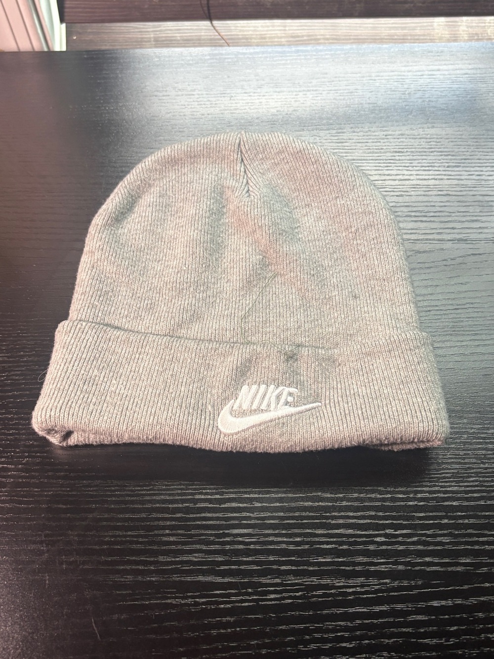Nike Gray Fold-Over Cuffed Beanie with Embroidered Logo